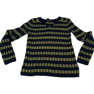 Jones NY Cable Knit Chunky Sweater Woman Small Cotton Wool Blend‎ Navy Yellow